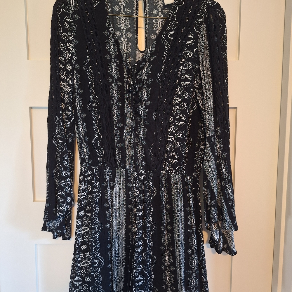 American Rag Black and Gray Ruffled Tiered Jumpsuit